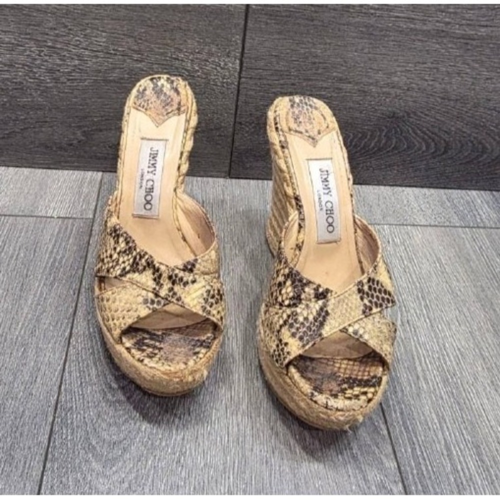 JIMMY CHOO Dovina Sandals Wedge Espadrille Y2K Embossed Women's Sz 37 S000760
